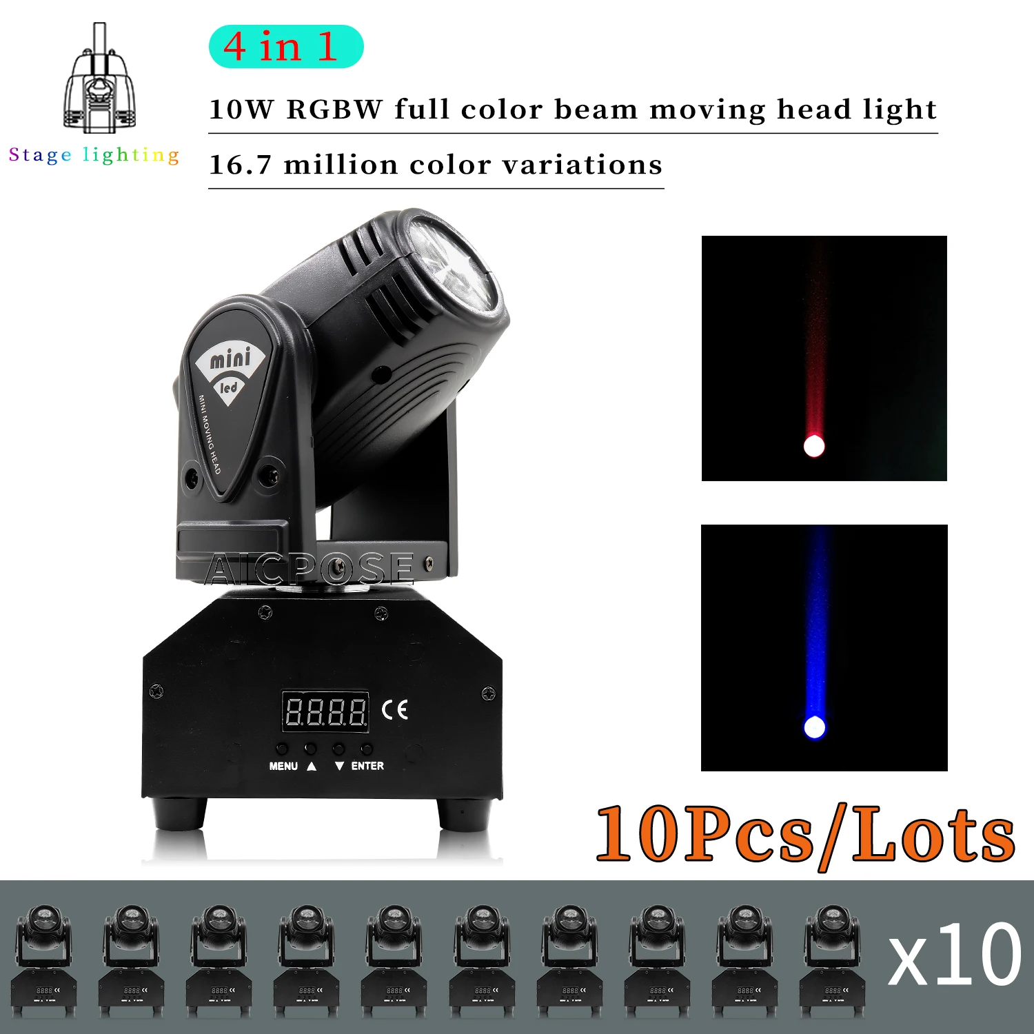 

10Pcs/Lots LED Stage Light Mini 10W Beam Moving Head Light DMX512 Control Professional DJ Disco Equipment Dance Floor Lighting