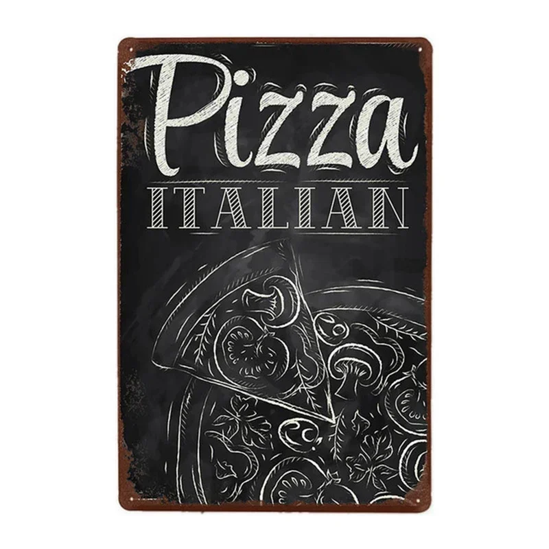 Vintage Tin Pizza Sign - Retro Metal Wall Art for Dining Room or Restaurant Decor