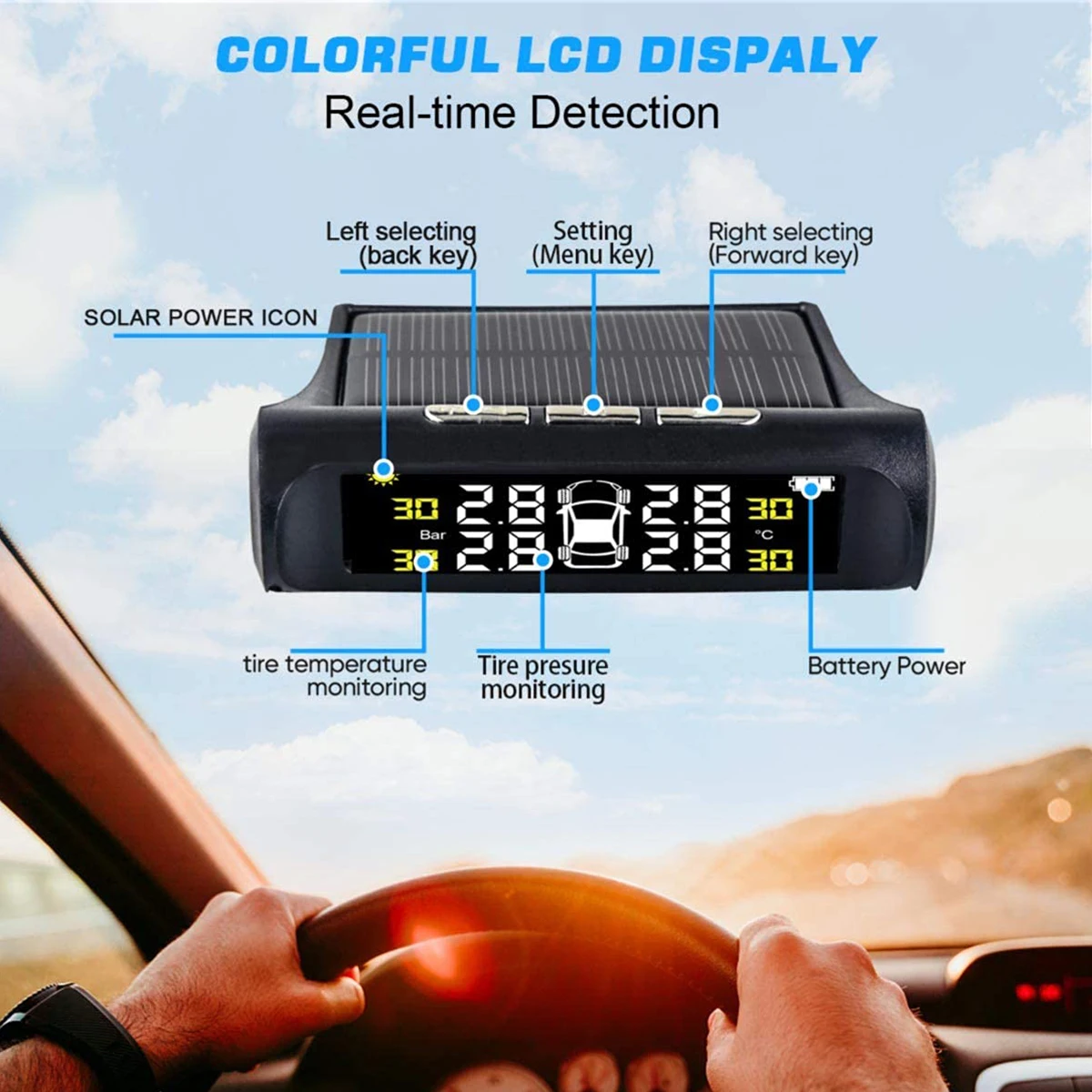 Wireless Solar TPMS with 4 Sensors for Auto Safety
