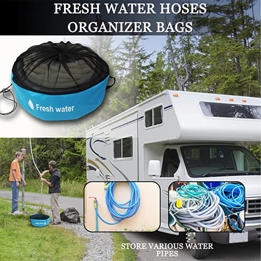RVs Caravans Motorhome Water Hose Storage Bag Indoor Breathable Drawstring Pouch Hiking Foldable Organizer Yellow