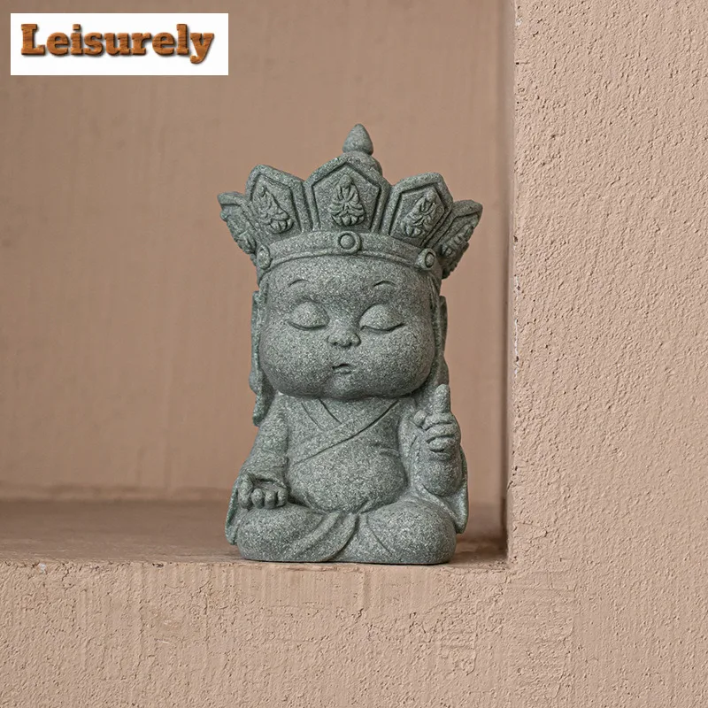 Green Sandstone Silent Buddha Tea Pet Handmade Flowerpot Landscaping Sculpture Tea Figurine Play Toys Tea Statue Ornament Teaset