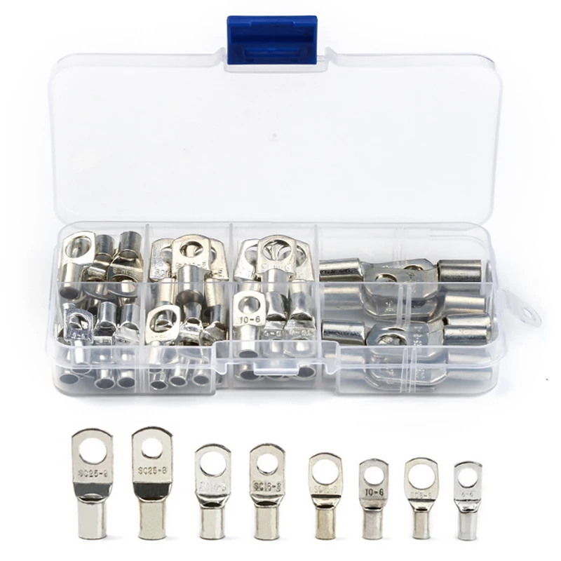 60pcs Ring Battery Terminal Cable Shoes Lugs Tinned Copper Lug Wire Eye