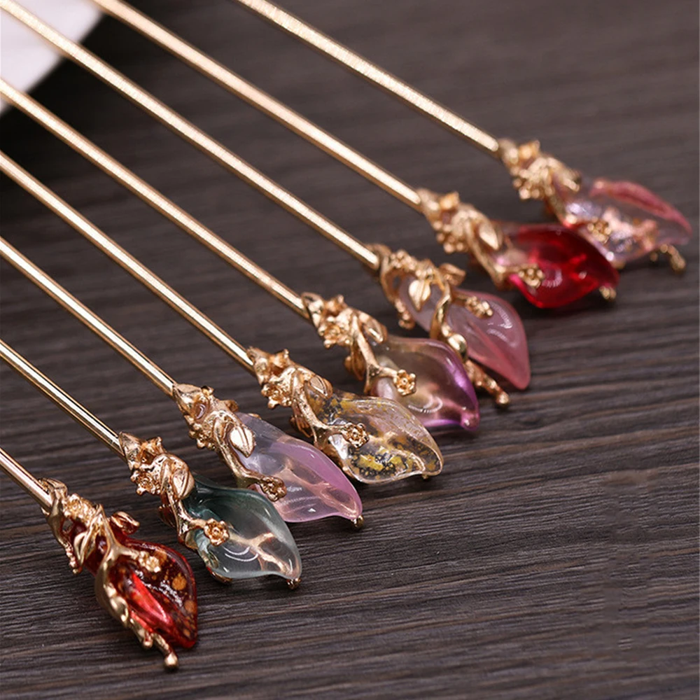 

1PCS Vintage Chinese Style Hanfu Hair Chopsticks Hairpin Women Metal Glaze Hair Fork Woman Jewelry Hair Clip Hair Stick