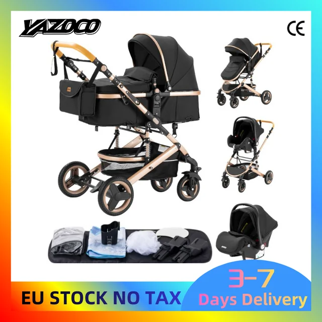 Poussette multifonction 3 en 1 avec siège auto et panier de couchage, poussette compacte pliable, poussette légère, poussette pour bébé 1