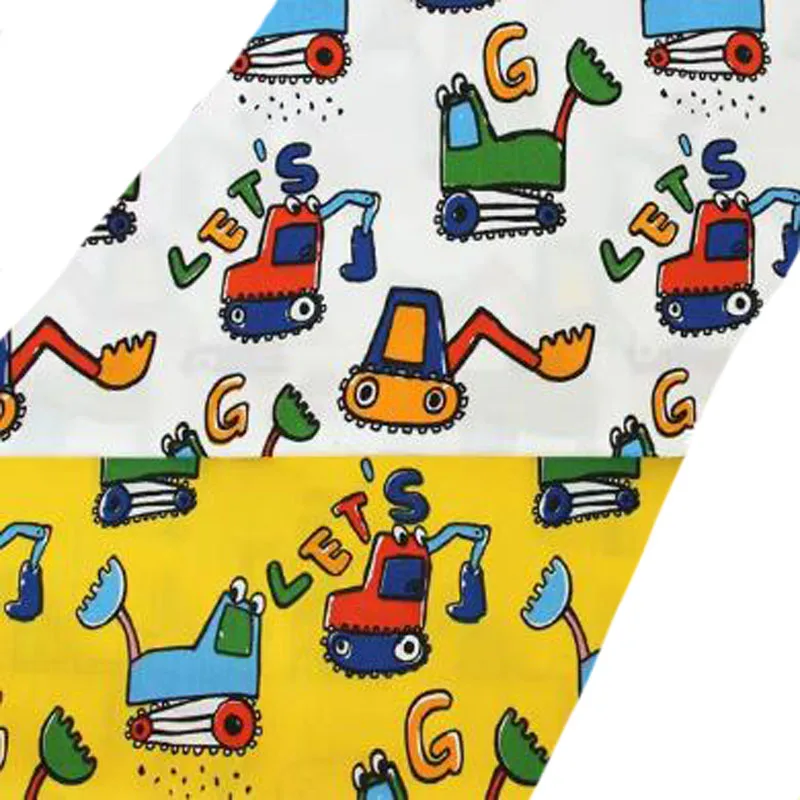 Cotton viaPhil Cartoon Vehicle Bus Fire Truck Car Series Printed Fabric Patchwork Cloth Dress Home Decor