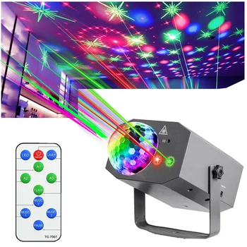 Luce da discoteca per DJ con motivi e proiezione laser attivata dal suono, cavo USB, luce stroboscopica a LED per palcoscenico che si sincronizza con la musica, luce per feste di Natale/karaoke domestico/danza/bar/discoteca.