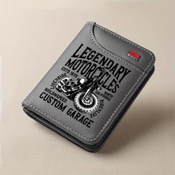 Men's Retro Faux Leather Wallet - Vintage Motorcycle Theme, Slim Design with Multiple Card Slots (Gray)