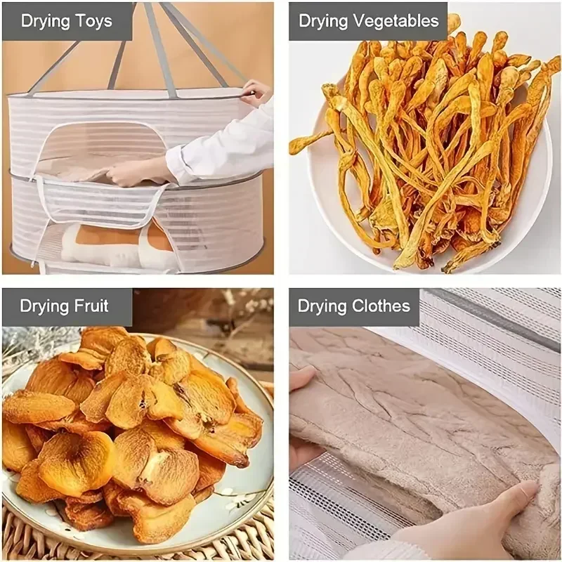 1pc Drying Rack 1-3 Layers Folding Fish Mesh, Non-Toxic Polyester Fiber Netting, Hanging Drying Fish Net, for Shrimp Fish Fruit 5