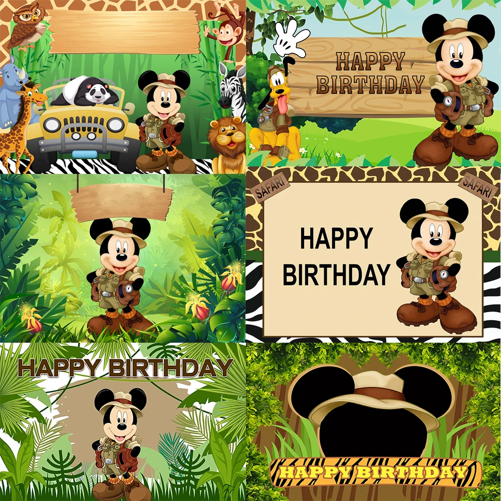 Mickey Wildlife Jungle Theme Background Cloth Photo Shooting Background Baby Birthday Party Decoration Photography Studio Puntelli