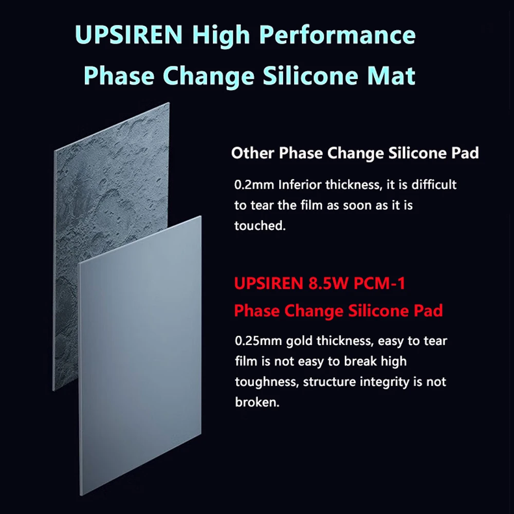 Upsiren-almofada de Silicone Térmica Graxa Sólida Mudança de Fase Cpu Gpu Refrigeração Portátil 80x80 mm Pcm1 8.5w mk - Imagem 5