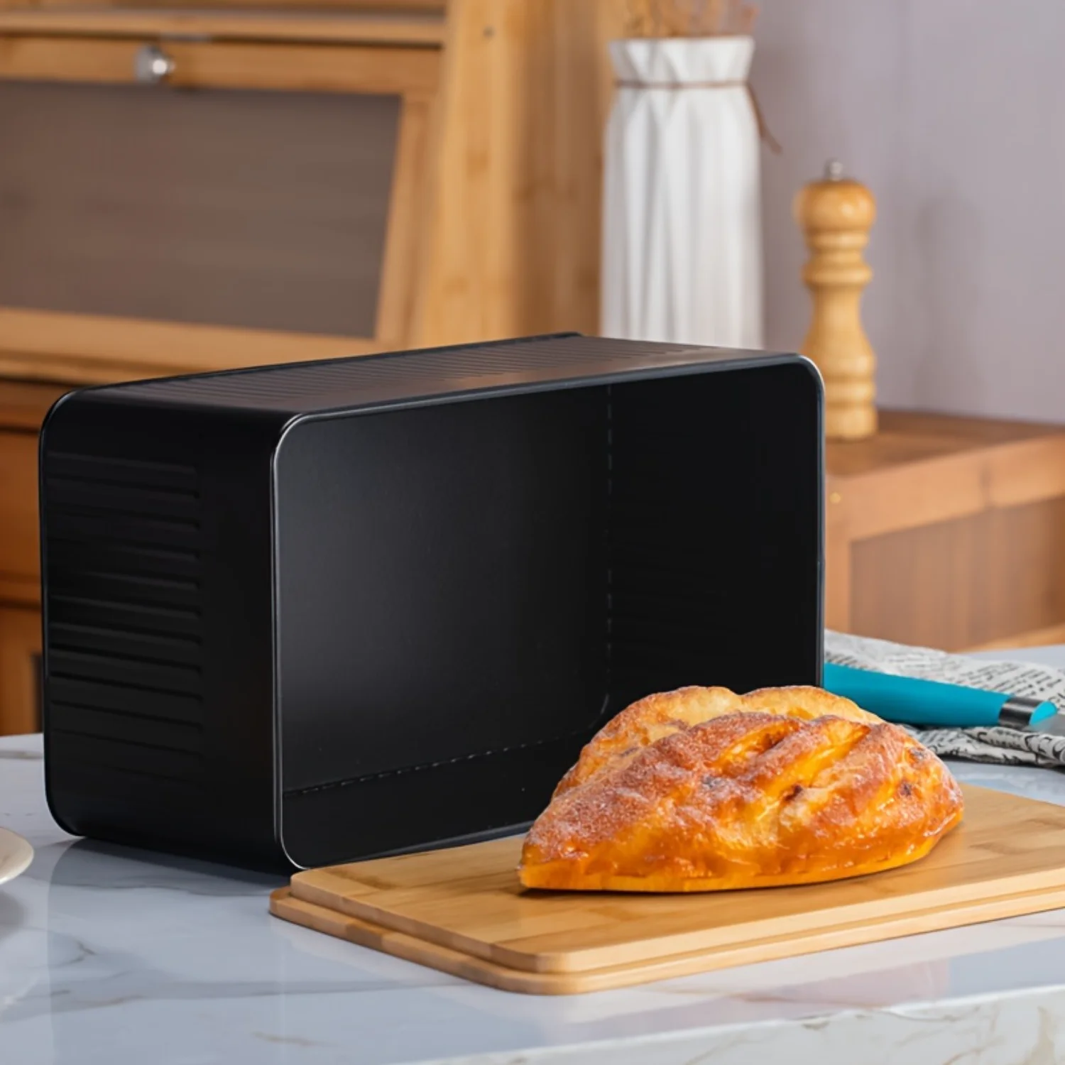 Leak Proof And Reusable Black Bread Box With Cover, Multifunctional Durable Food Box, For Kitchen And Pantry, Kitchen Organize