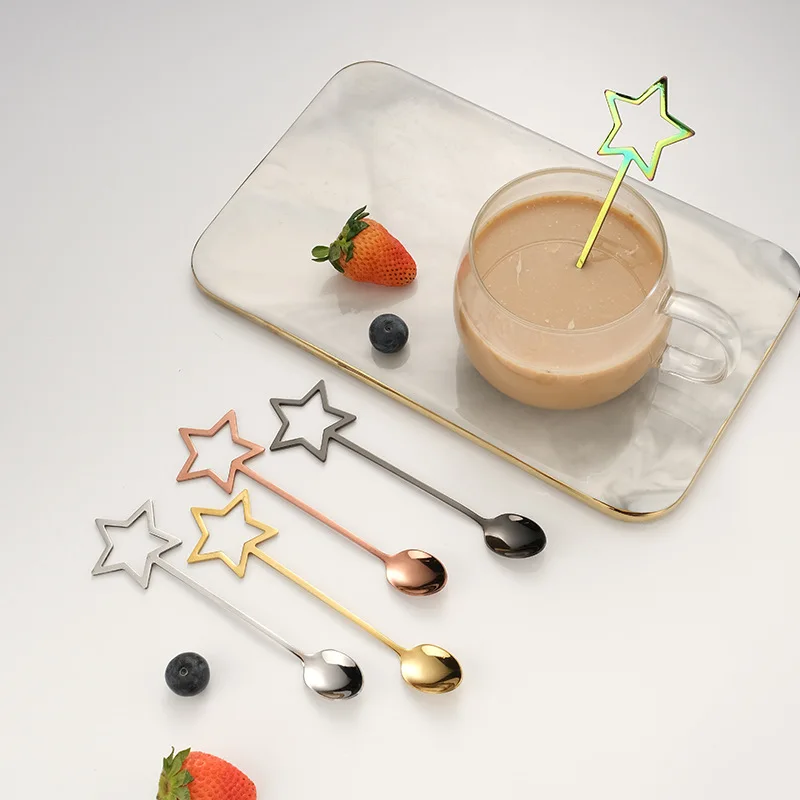 New Dessert Scoop Stirring Teaspoon Coffeeware Milk Tea Stirrer Star Coffee  Spoon Stainless Steel SILVER 