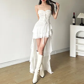 2025 Spring New Style Sexy Solid Color Slimming High Waist Fashion One Collar Strap Dress 1