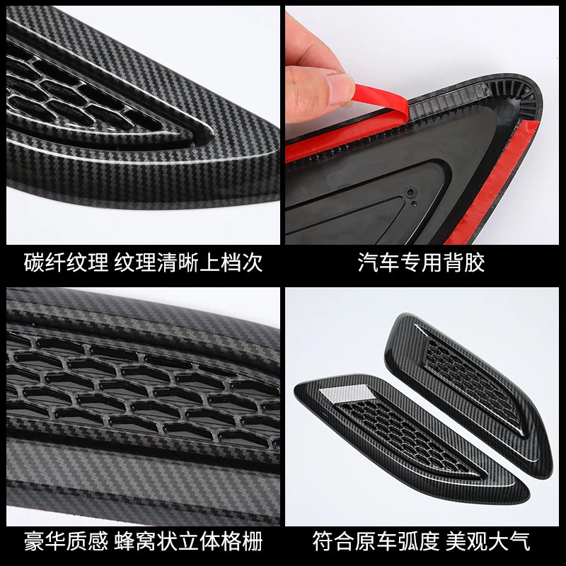 Hood Scoop Stickers Hood Scoop Car Body Trim Accessories 2Pcs Universal Car Air Intake Inlet Bonnet Hoods Scoop Vents Sticker Decorative Cover Tuning Auto For Mustang Accessories