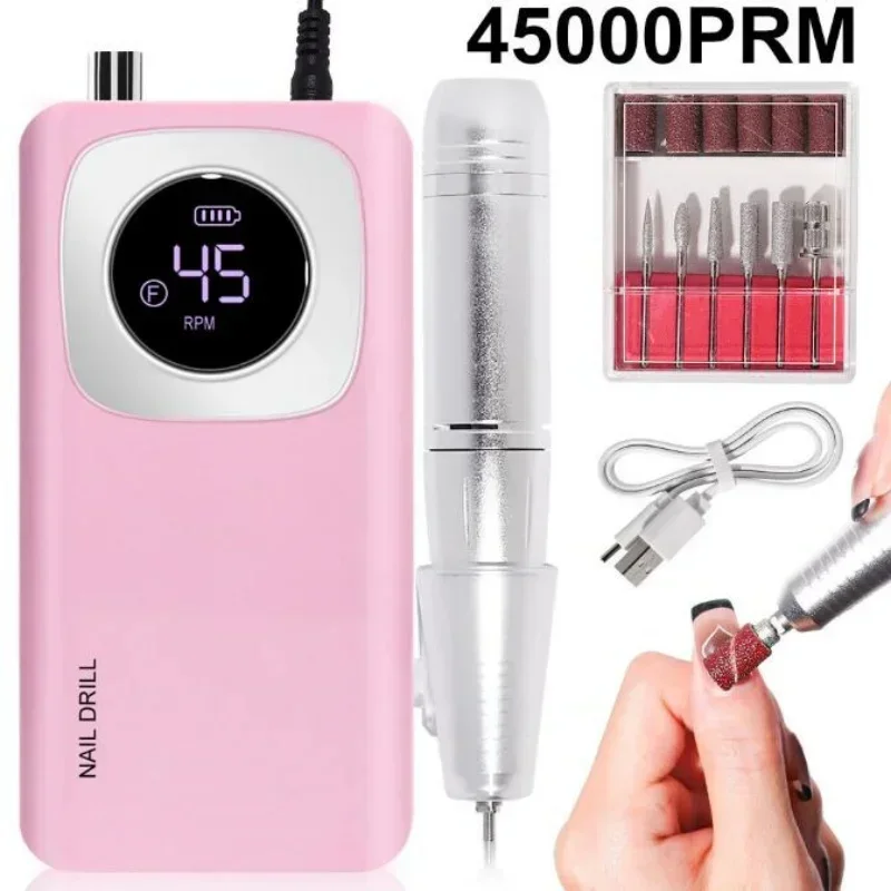 Electric Nail Drill Original 45000RPM Professional Rechargeable Electric Nail Drill Machine Portable Cordless Nail File for Acrylic Gel Nails Remove