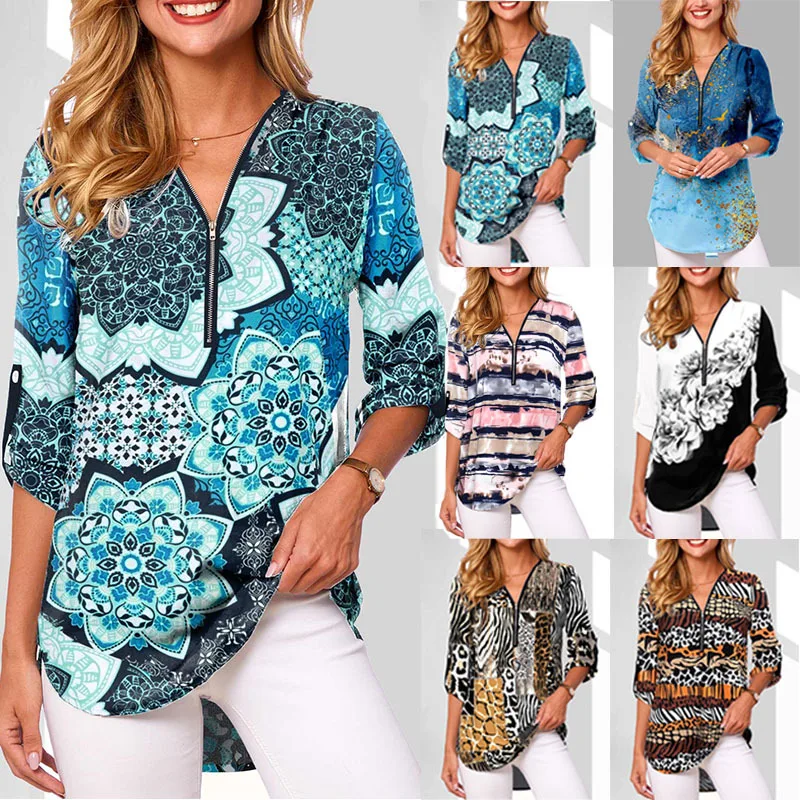 

Long Sleeve Zipper T shirt For Women Casual Streetwear Clothes Large Size Loose Tops Autumn Fashion Print Ropa de Mujer Blusas