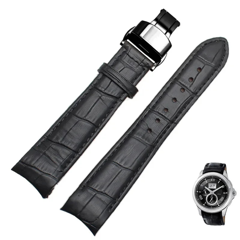 Luxurious Genuine Leather Watch Strap with Curved End - Multiple Sizes Available