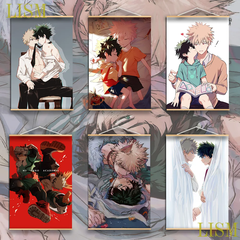 

Boku no My Hero Academia Bakugou Anime Poster manga picture with solid wood hanging scroll for canvas painting