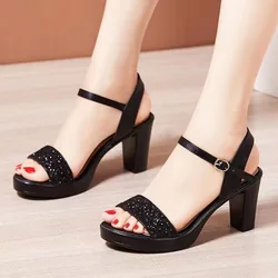 Women's Chunky Heel Platform Sandals Summer New Open Toe Ankle Strap Gladiator Shoes for Women Outdoor Retro Dress Heeled Shoes