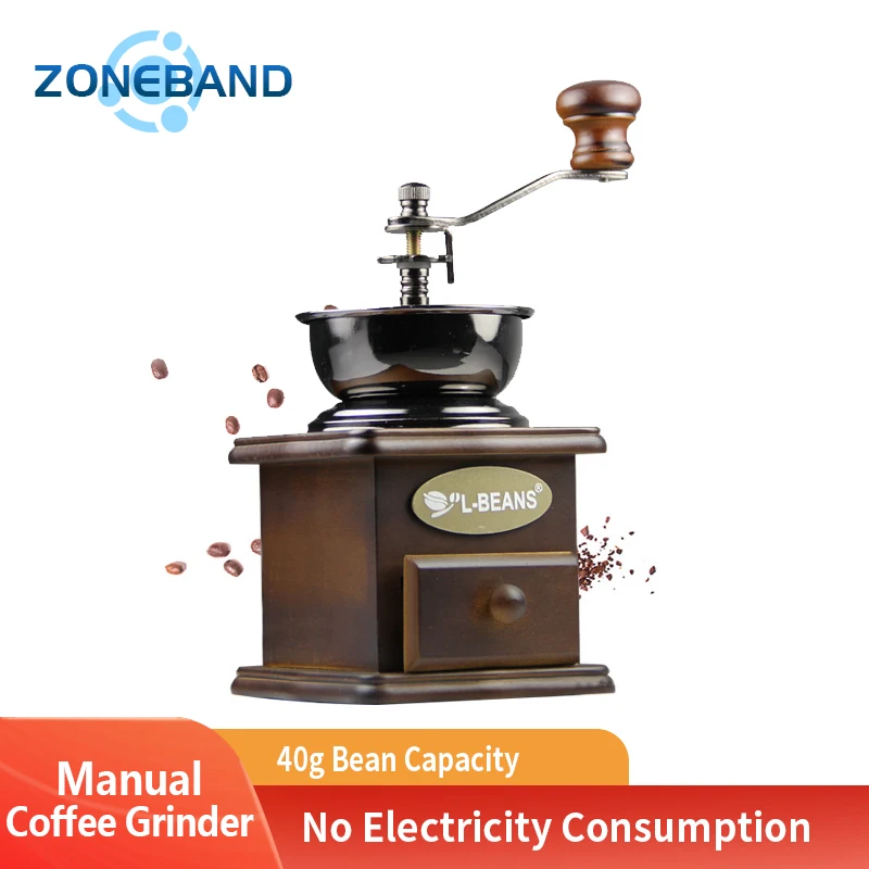 

Manual Coffee Grinder Coffee Maker Beans Mill Coarse Fine Ground Hand Brew Coffee EU Retro Style, for Spices/Herbs/Kitchen/Cafe