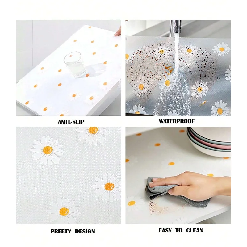 Roll Daisy Shelf Liner For Kitchen Cabinets EVA Waterproof Oil Proof Moisture-proof Pad Fridge Cabinet Pad Can Cut Drawer Liner