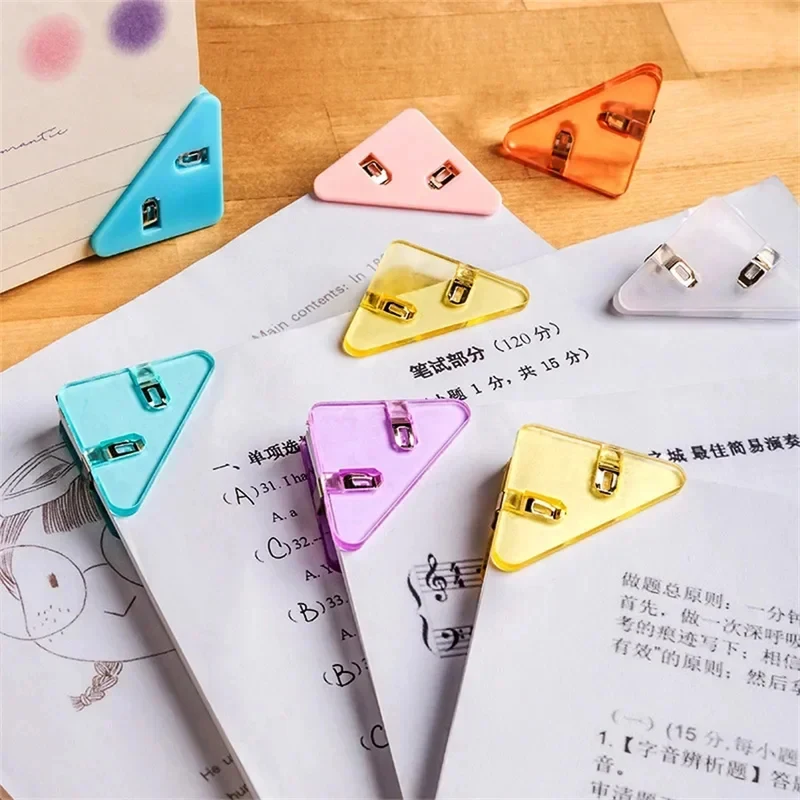 10/20pcs 멀티 컬러 삼각형 코너 클립 다기능 학생 도서 클립 종이 보관 도구 폴더 사무실 데스크탑 도구