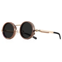 Polarized Round Retro Punk Sunglasses with Adjustable Dimming and UV400 Protection (C5 Coffee)