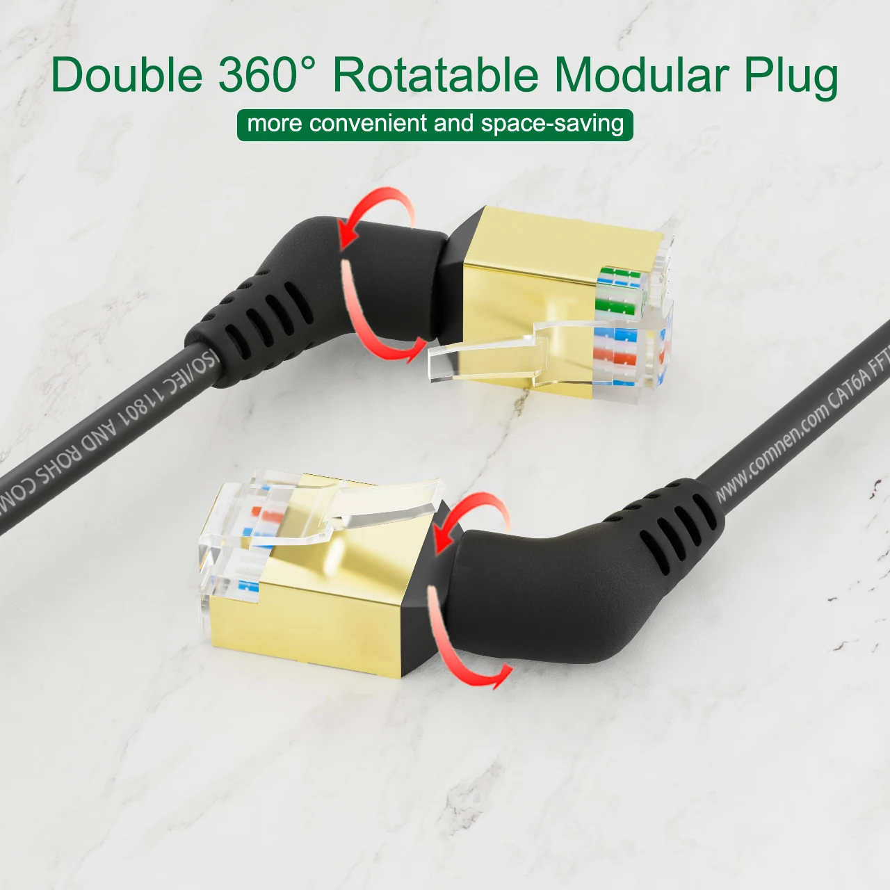 패치텍 CAT6A 이더넷 케이블 10Gbps 90/360도 회전 10G Cat6 패치 코드 UTP 랜 케이블 (PS5 라우터 Xbox 컴퓨터용)