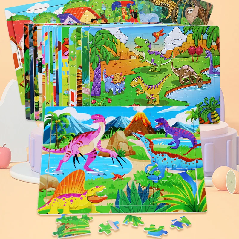 Wooden Puzzles Cartoon Animal Traffic Tangram Wood 3d Puzzle Montessori Educational Toys for Children Gifts 2