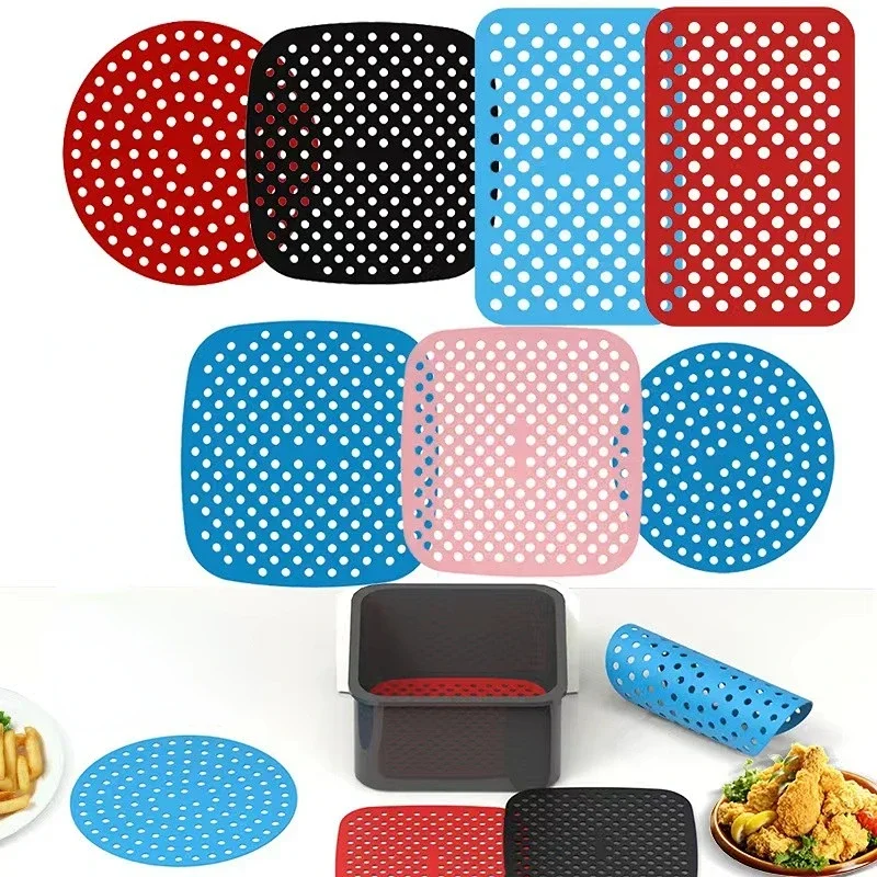 Air Fryer Lined Silicone Pad 7.5 8 8.5 9 Inch Square Round Heat-Resistant Non-slip Reusable Pot Mat Kitchen Accessories Gadgets