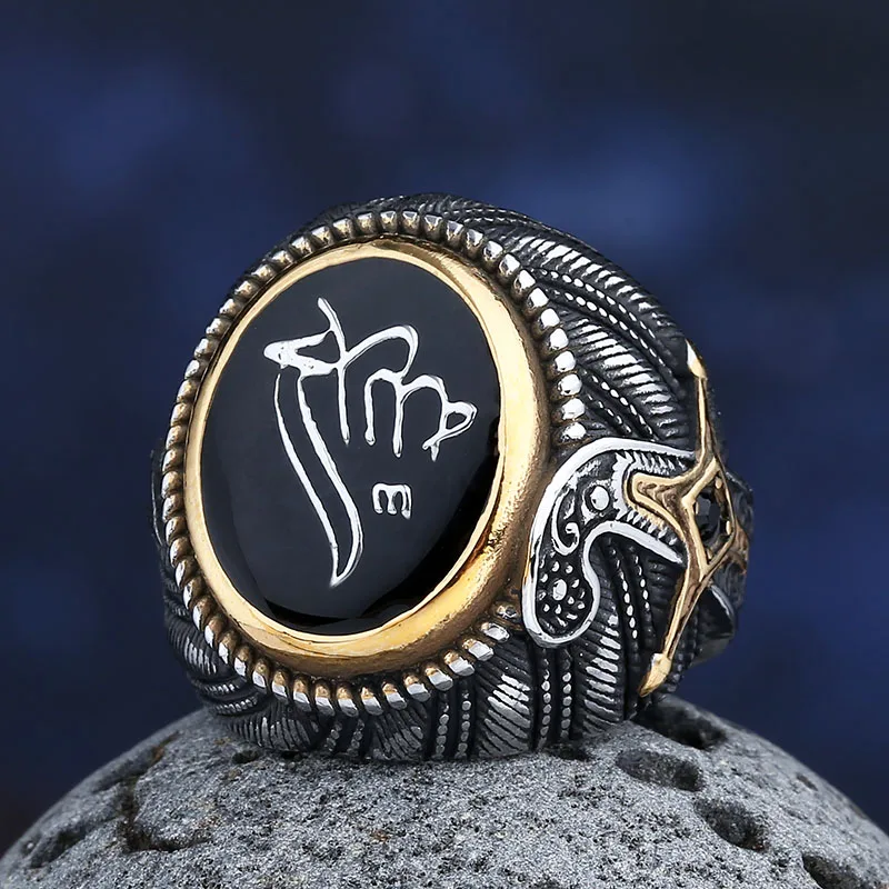 New-Design-316L-Stainless-Steel-Tone-Saudi-Star-Ring-With-Black-Stone ...