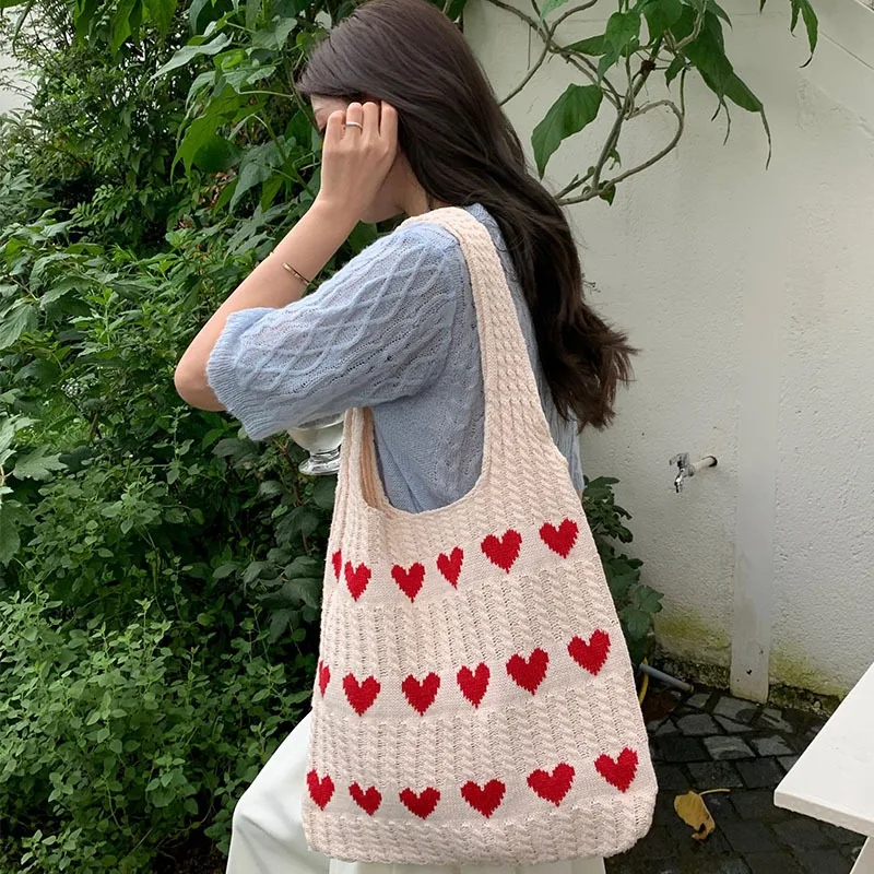 

Luxury Design Ladies Woven Bag Large Capacity Knitting Bag Shopping Hollow Women Shoulder Handbag Retro Tote Travel Bag
