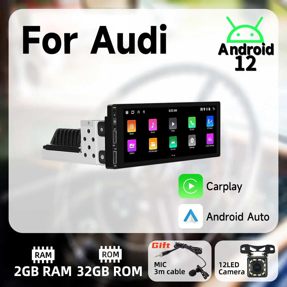 

Автомагнитола для Audi, мультимедийный стерео-плеер на Android, экран 6,9 дюйма, 1 Din, GPS, Wi-Fi
