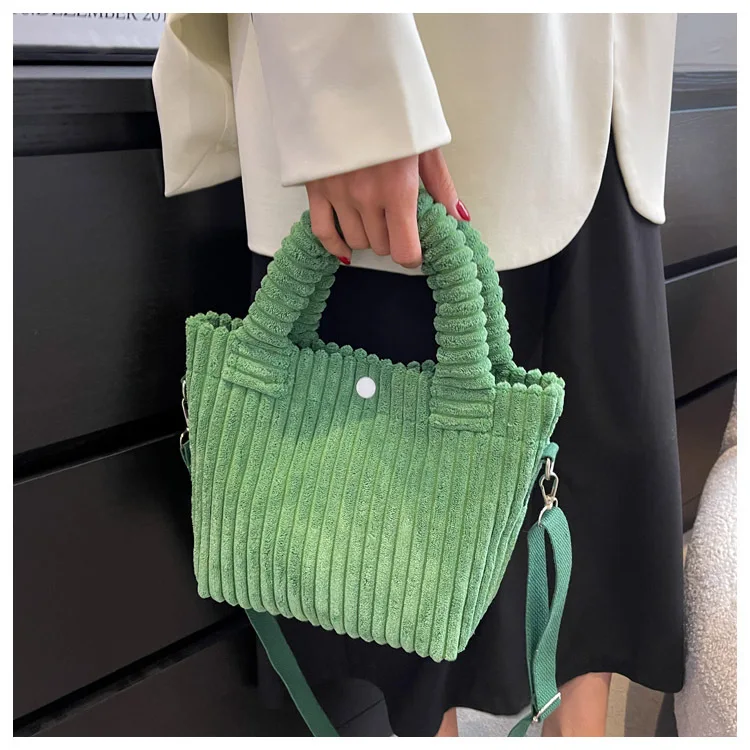 Fashion Corduroy Women's Bag 2022 Trend New Handbags Niche Versatile Bucket Shoulder Bags Female Nylon Button Crossbody Bags