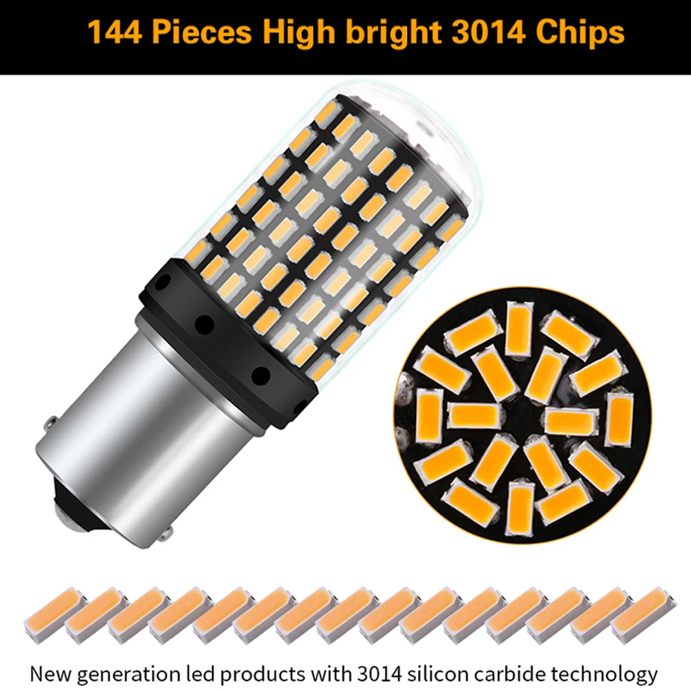 Car Light Bulb 2pcs 1156 BA15S P21W BAU15S PY21W 3014 144SMD T20 1157 BAY15D P21/5W 7440 7443 Turn Signal Reverse Lamp 12V