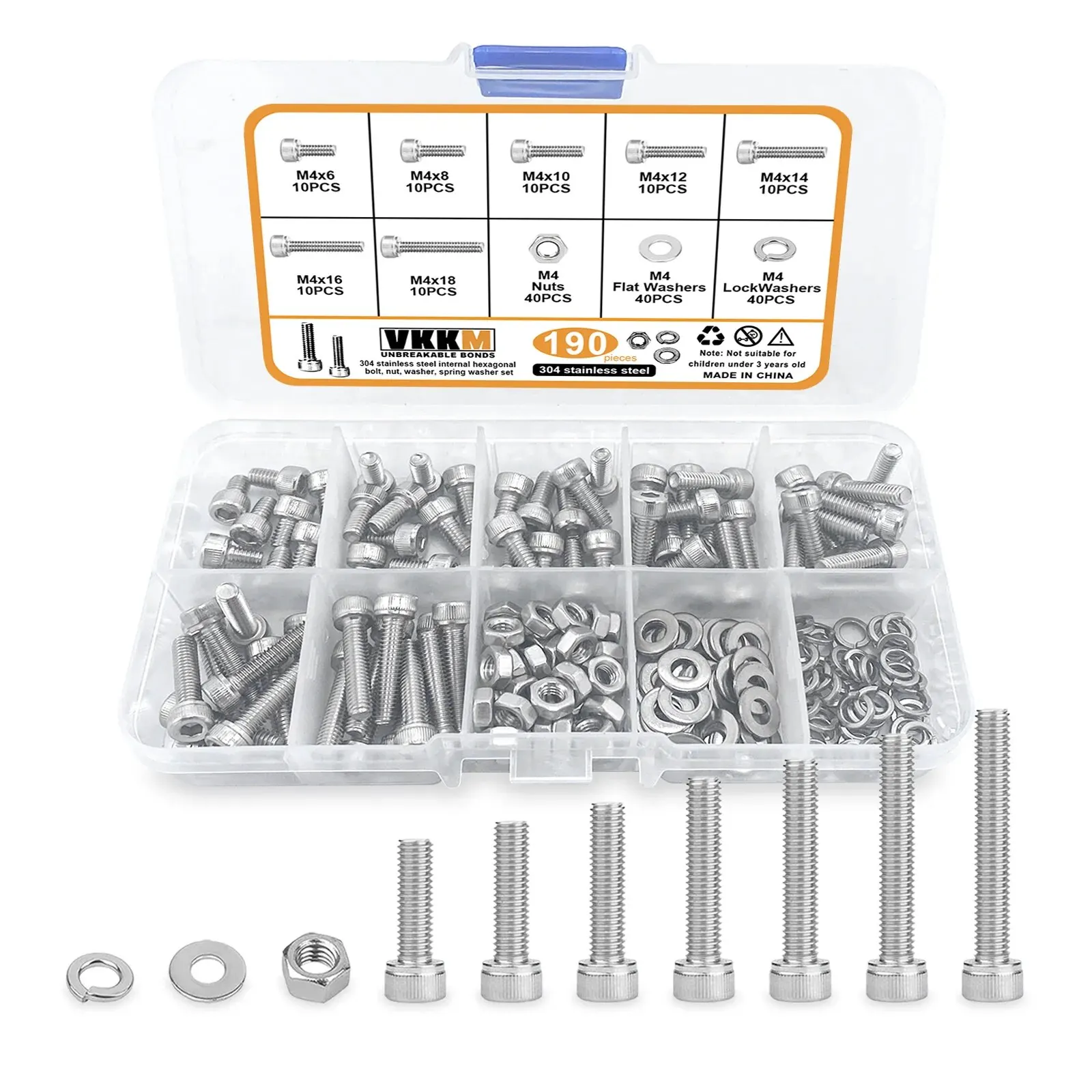 304 Stainless Steel Hex Screw Bolt And Nut Set Sorting Kit Allen Sleeve Drive For Small Mechanical Repair Projects 190Pcs screw bolt nut set,stainless steel screws,hexagon socket head cap screw,hex nuts assortment kit
