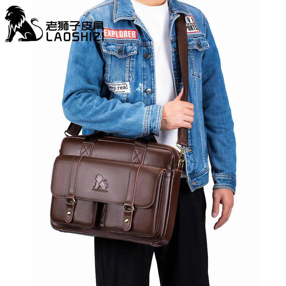 100% genuine leather Men's briefcase laptop bag large capacity business handbag casual shoulder crossbody bags messenger bag Leather Briefcase