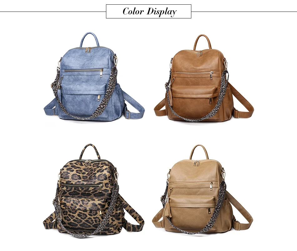 Scuola invernale da donna in pelle PU casual per ragazze adolescenti Zaino da viaggio Borse a tracolla leopardate moda vintage_voghion.com