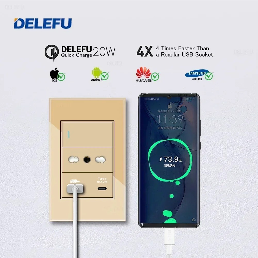 DELEFU الذهب الزجاج المقسى إيطاليا USB TypeC شحن س...