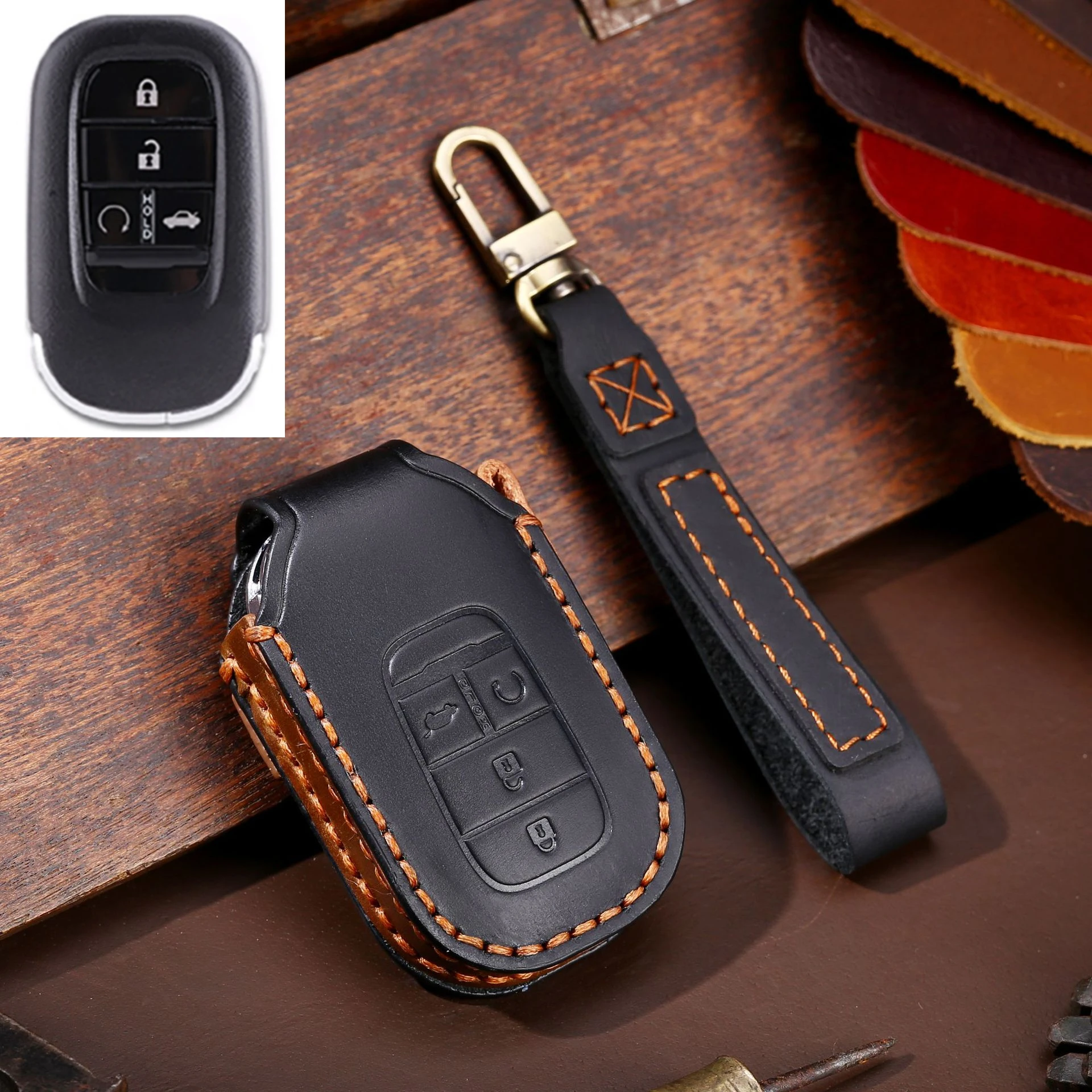 Leather Car Remote Key Cover Case Shell for Honda Civic 2022 5 Buttons
