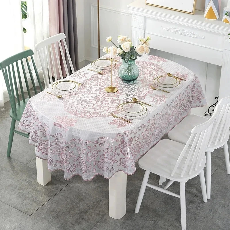 

Waterproof PVC anti scald insulation tablecloth, oval shaped living room decorative tablecloth, hot stamping tea table cover