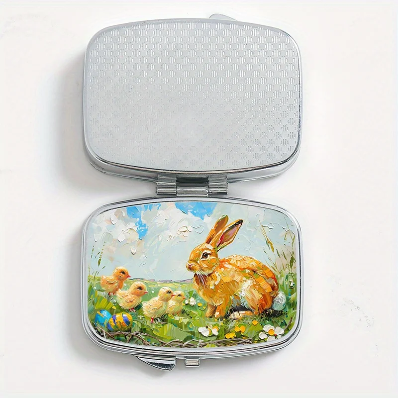 Retro Easter-themed Metal Medicine Box Designed By Bunny and Chick,Double Compartment Portable Medicine Box,Moisture-proof