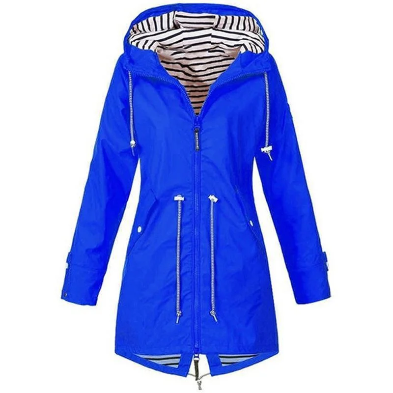 Womens Waterproof Raincoat Casual Basic Outdoors Trench Lightweight Drawstring Jackets Hiking Clothes for Women 2