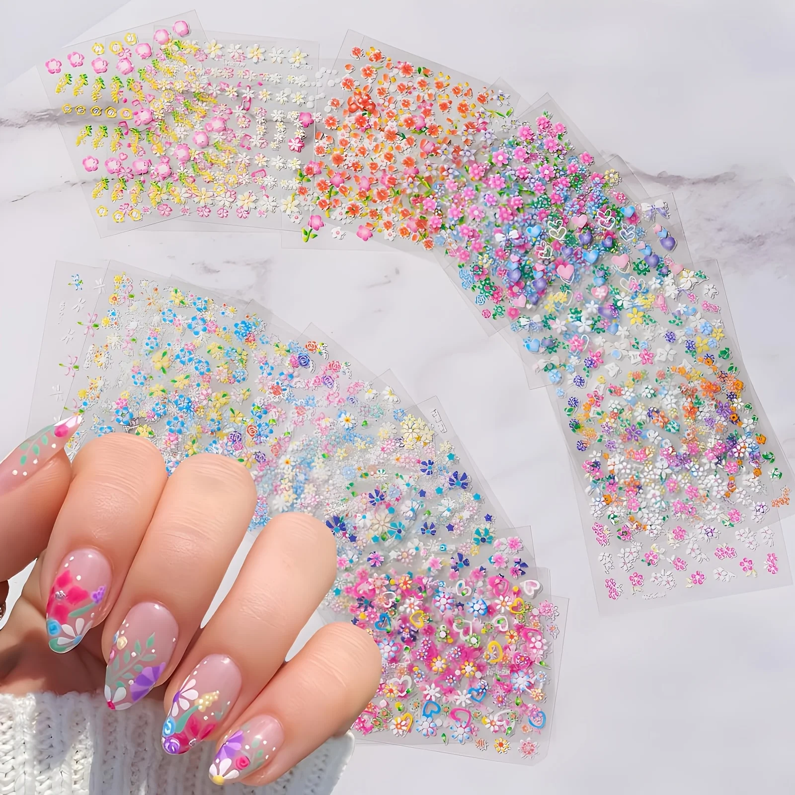 Colorful Daisy Self-Adhesive Floral Nail Art Stickers - 30 Sheets