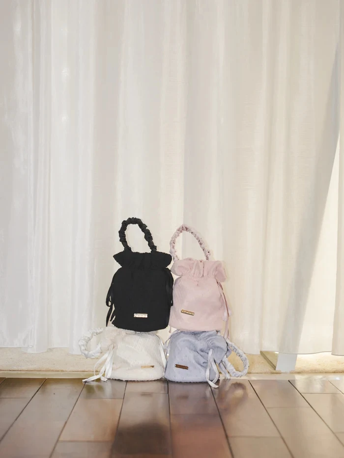 Autumn New Japanese Cute Sculptural Feel Bow Tie Sweet All-Matching Wooden Ear Hand Bag Girl Female Sweet Drawstring Tote Bags