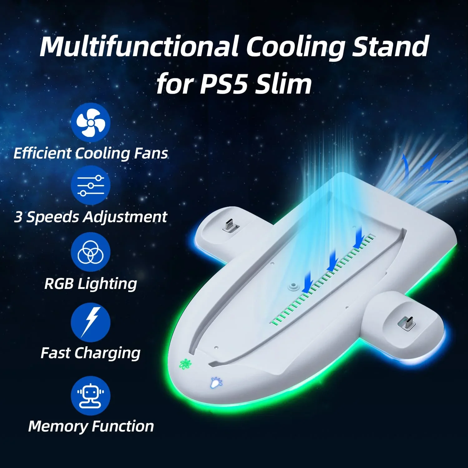 DOBE Multifunctional Colorful Atmospher Light Charging Dock Stand Type-C Controller Charger for PS5 Slim Console-White