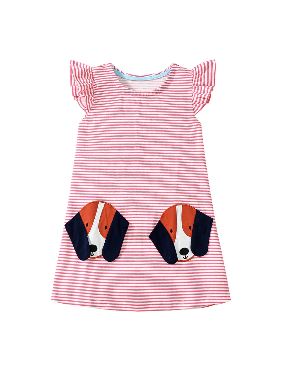 Kids Clothes Children's Clothing Baby Girls 2025 Summer Striped Cotton Cartoon Dogs Dresses Holiday Gifts