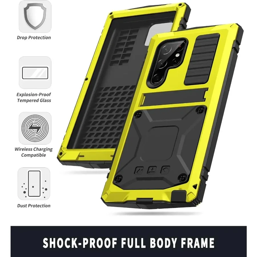Premium Heavy-Duty Aluminum Metal Armor Phone Case with Shockproof Screen Protector