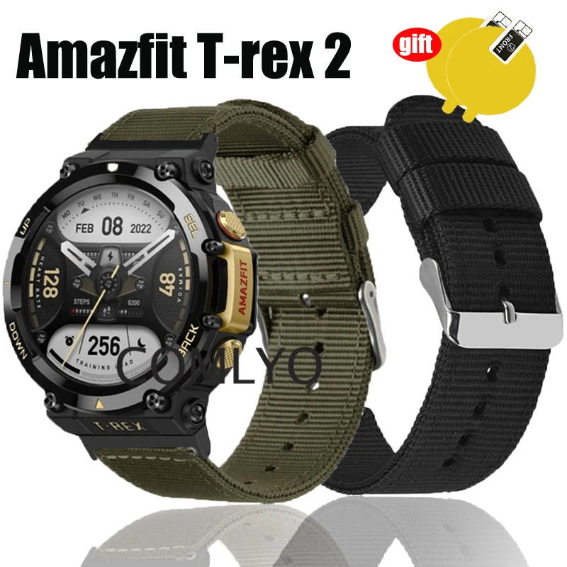 

For Xiaomi Amazfit T-Rex 2 Strap Smart Watch Nylon Canvas Buckle Bracelet For Amazfit T Rex 2 Screen Protector Accessories