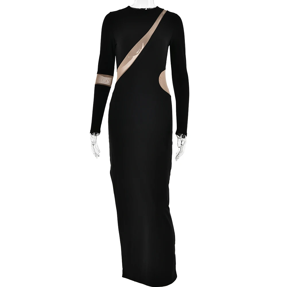 -Women's Split Long Sleeve Midi Dress, Sexy Hollow Out, Split, Irregular, Irregular, Party, Club, Evening